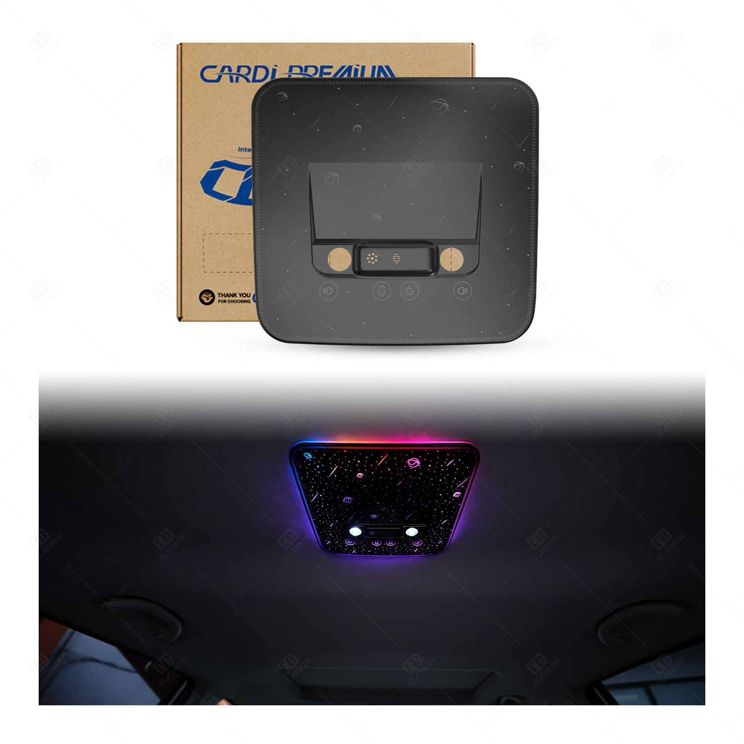 Universal Car Interior Roof Light 'CARDI' D20 Series with Mood-Sync Reading Lamp APP Control Smart Touch Operation 12V