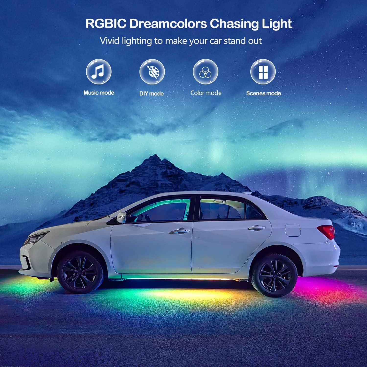 Yielinth 6-Pcs RGB-IC Smart LED Underglow Lights for Cars Dream Color Chasing 16M Colors Waterproof App Car Light Accessories