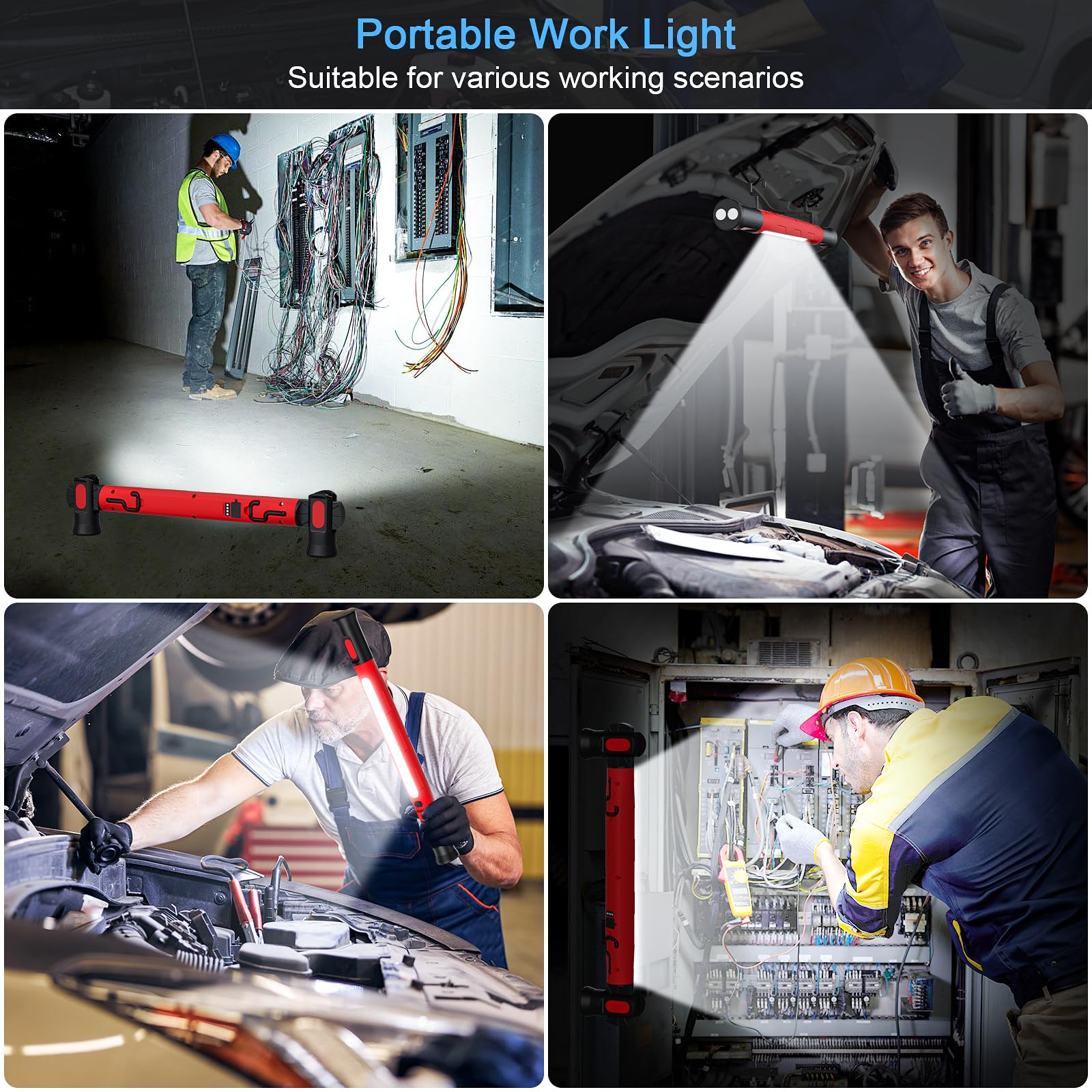 Cob Under Hood Work Light Usb Rechargeable Car Repair Underhood Light Magnetic Work Lamp Led Auto Tool Light