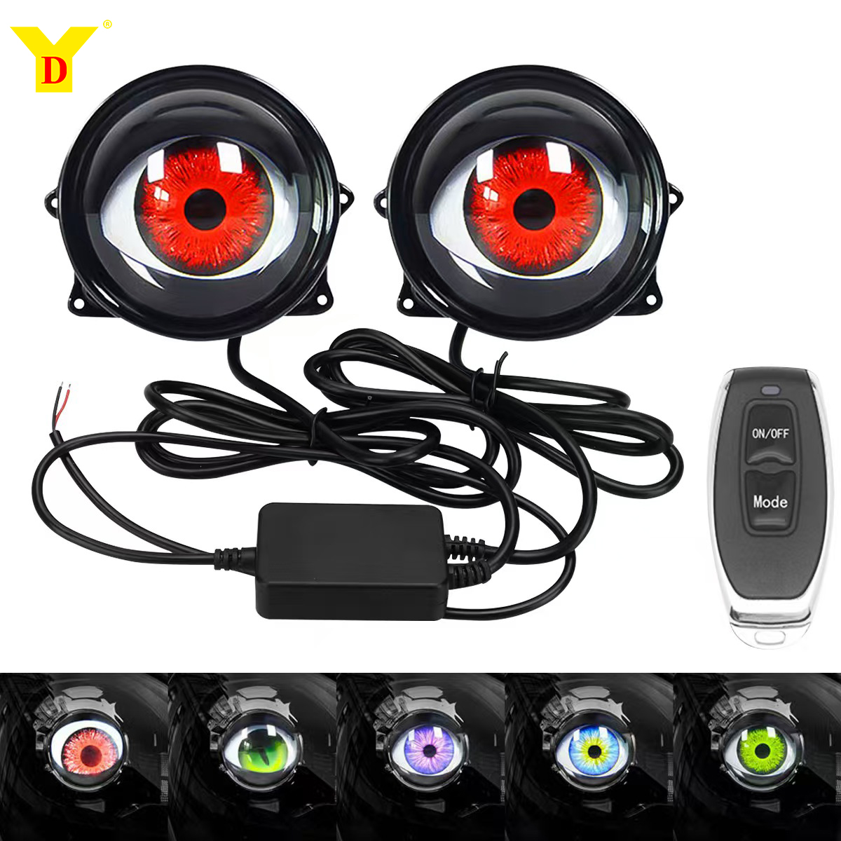 YD 3-Inch Devil's Eye Decorative Headlight Projector Mobile Flash Car Modification Kit 12V 18W 180-Day Warranty Universal Fit