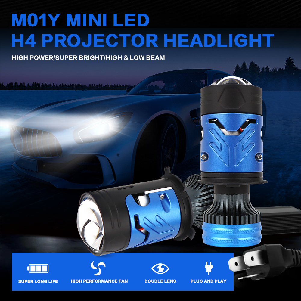 Raych M01Y 130W 15000LM Led Laser Projector Len Headlight H4 6000k Automotive Lighting System for Universal Car Led Light Bulb
