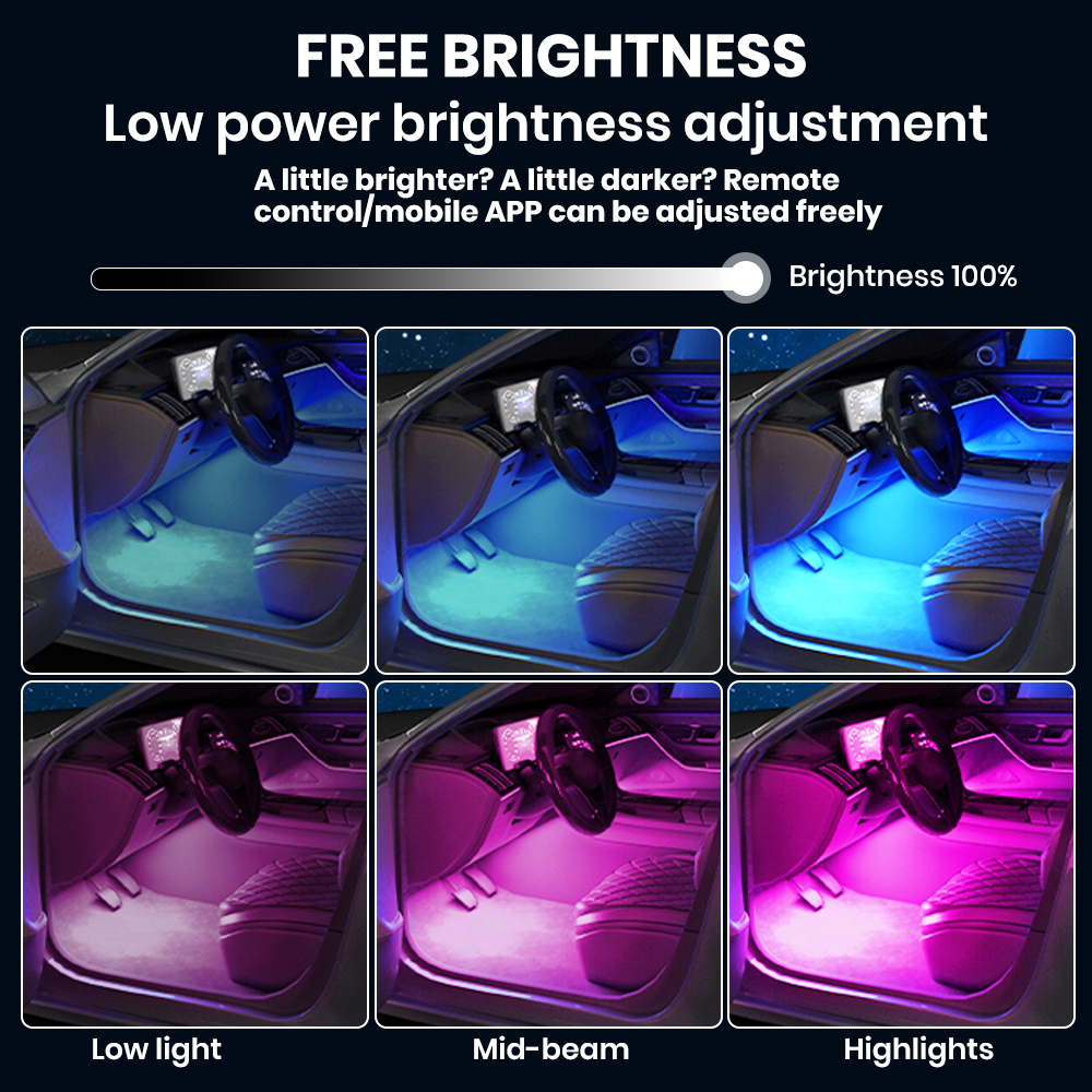 YiLaie Car LED Lights Interior Mutill Color LED Light with APP and DIY Mode Music Sync USB Under Dash Lighting Kit for Cars