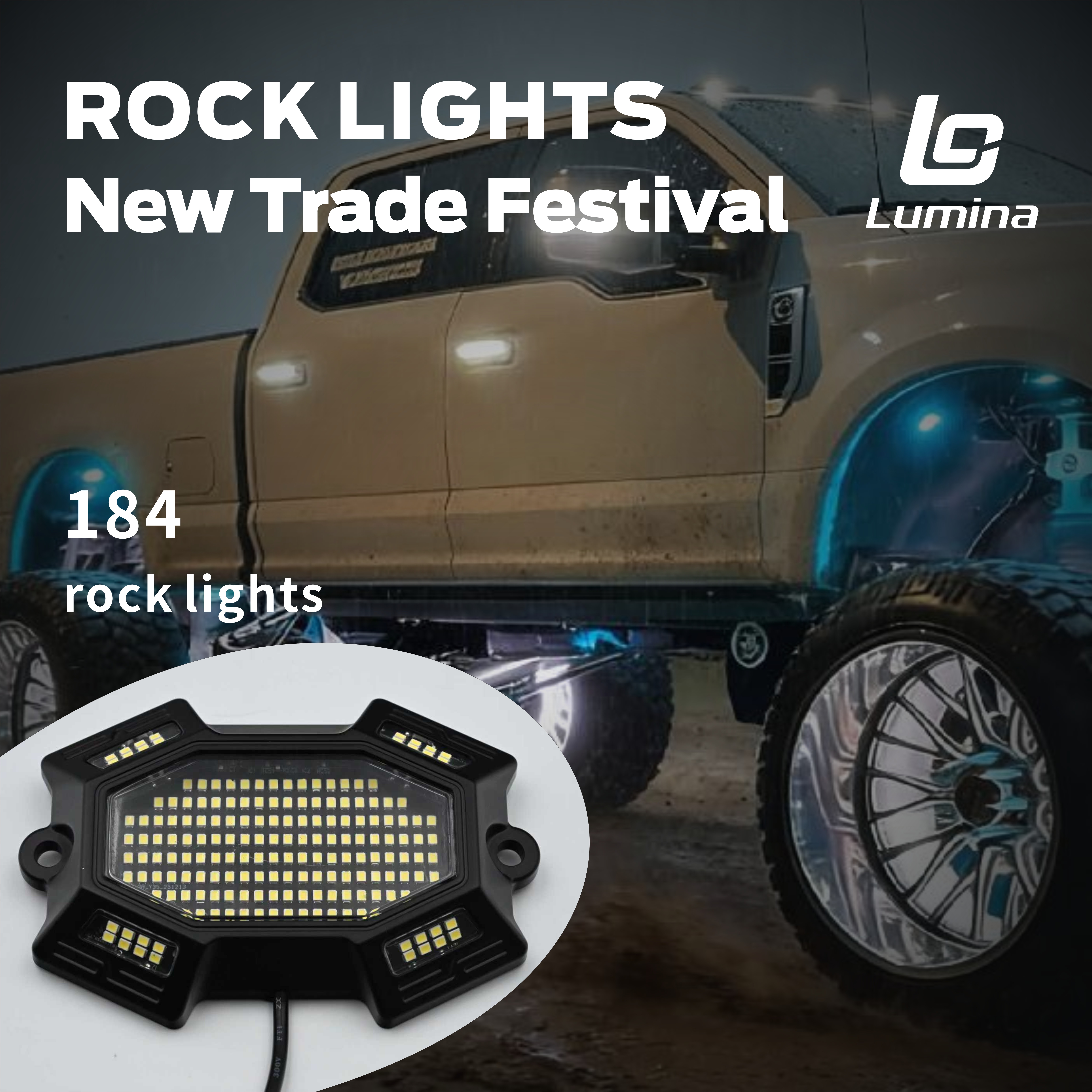 Ultra Bright 184 LEDs Rock Lights IP68 Waterproof Heavy Duty Chassis Light RGBW High Intensity Underglow for Trucks ATV SUV 12V