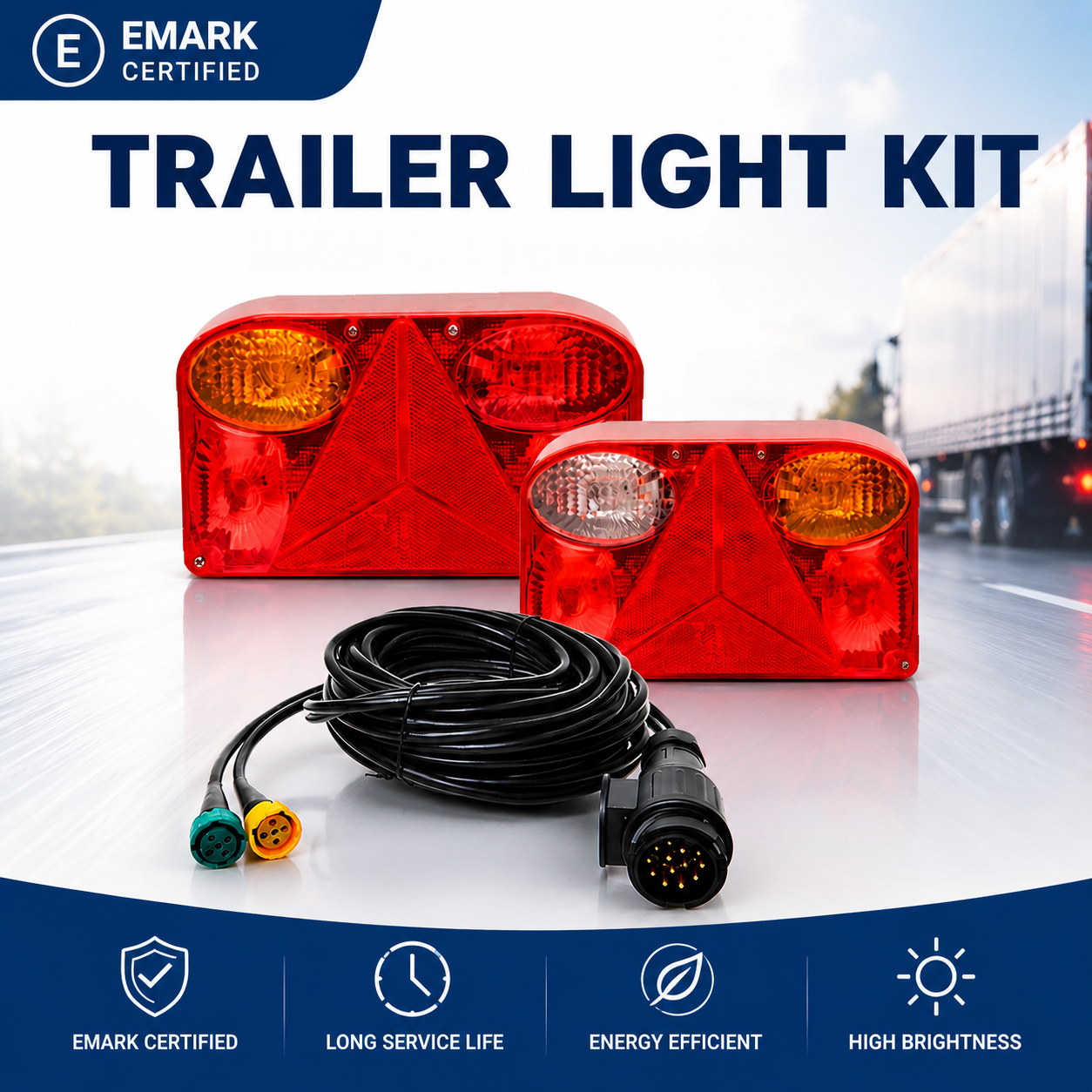 E-Mark Certified 13 Pin Emark Multi Function 12V/24V Trailer Tail Light Kit Energy-efficient High Brightness Wiring Rear Lights
