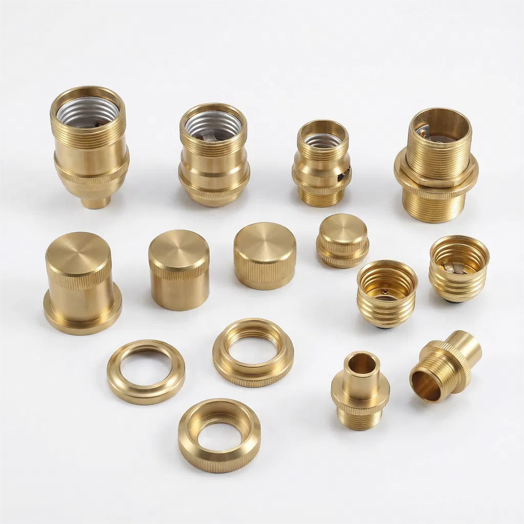 Brass Lamp Socket Holder Cap Ring Base Knurling Threading Lighting Fixture OEM Swiss Lathe CNC Turning Precision Machining Parts