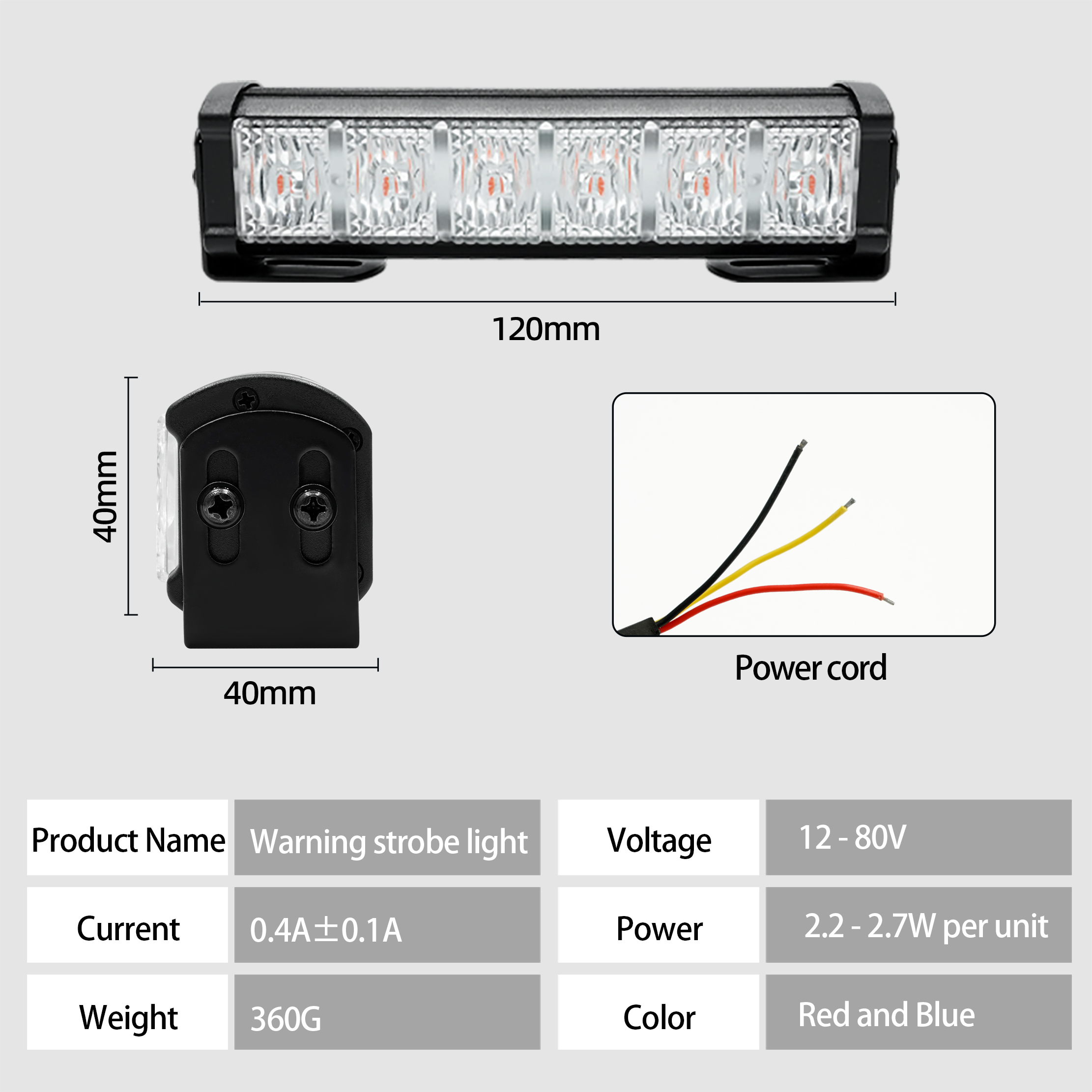 New Security Car Strobe Light Red Blue Amber LED Warning Light Flash Mode Emergency Vehicle Truck Light IP65 Waterproof 12V/24V