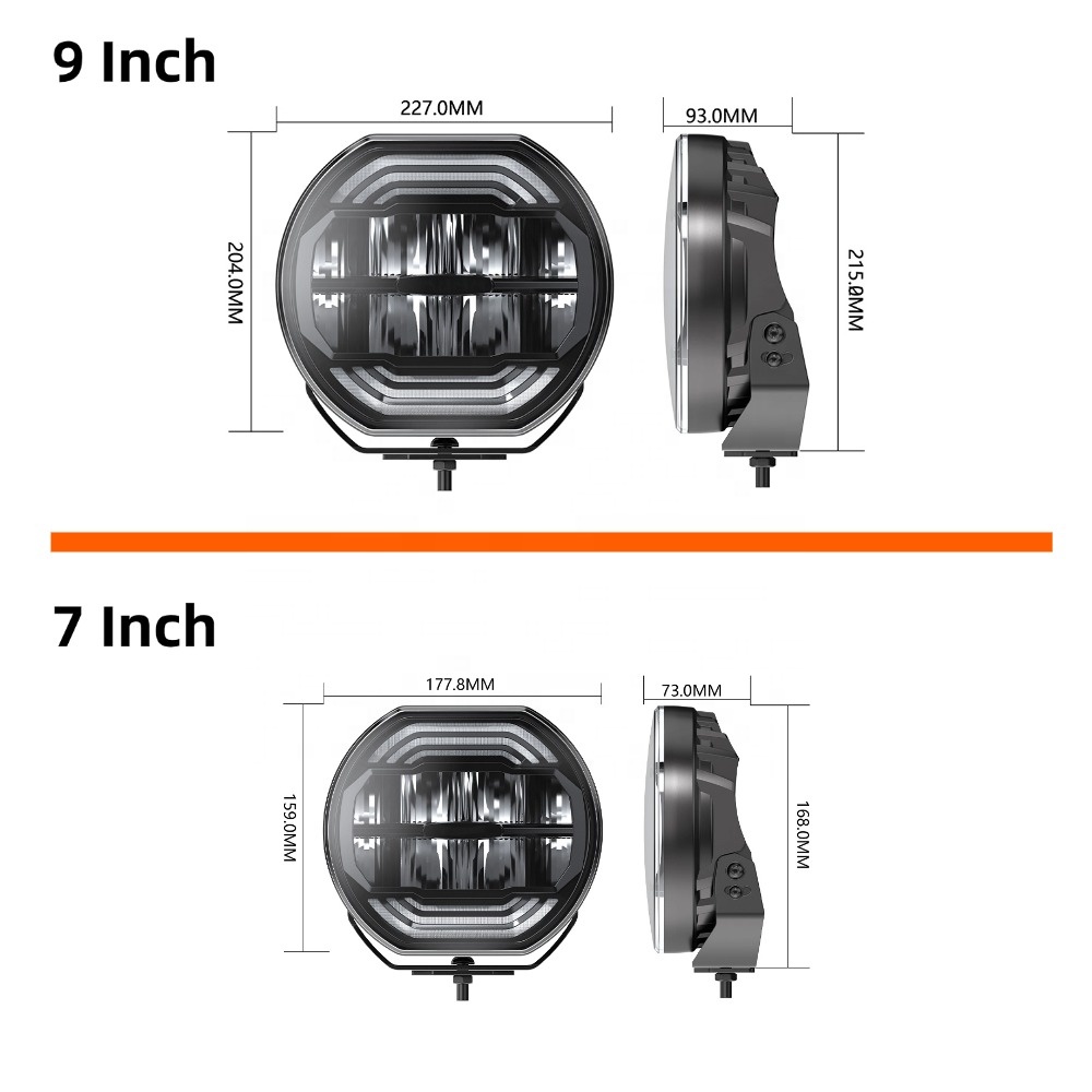 9/7 Inch LED Offroad Work Light Dual Color DRL Emark 12V 24V Amber LED Round Driving Light for 4x4 Offroad Vehicle Truck ATV UTV