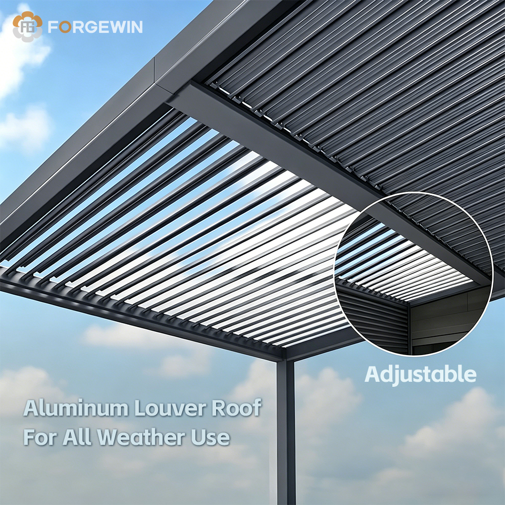 Sunroom Outdoor Dining Premium Retractable Heavy Duty Iron Aluminum Motorized Louvered Skylight Blinds Pergola