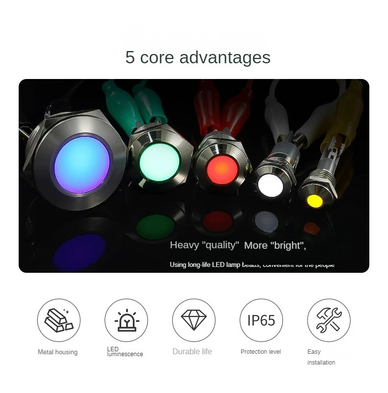 6/8/10/12mm Welding Terminal Domed Metal signal Indicator Lamp Spherical IP67 Waterproof LED Electrical Panel signal Pilot Light