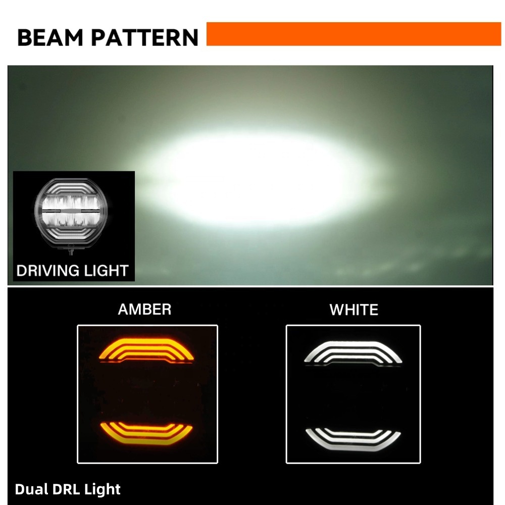 9/7 Inch LED Offroad Work Light Dual Color DRL Emark 12V 24V Amber LED Round Driving Light for 4x4 Offroad Vehicle Truck ATV UTV