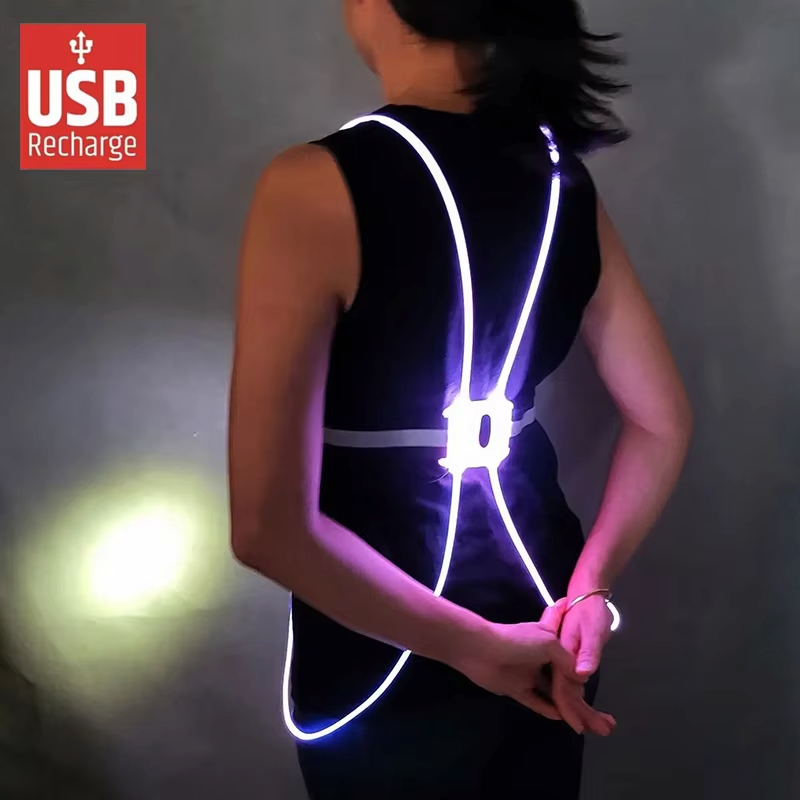 Ready Stock LED Charging Wearable Night Reflective Running Vest Lights Running Warning Waterproof Running With 200LM Headlamp