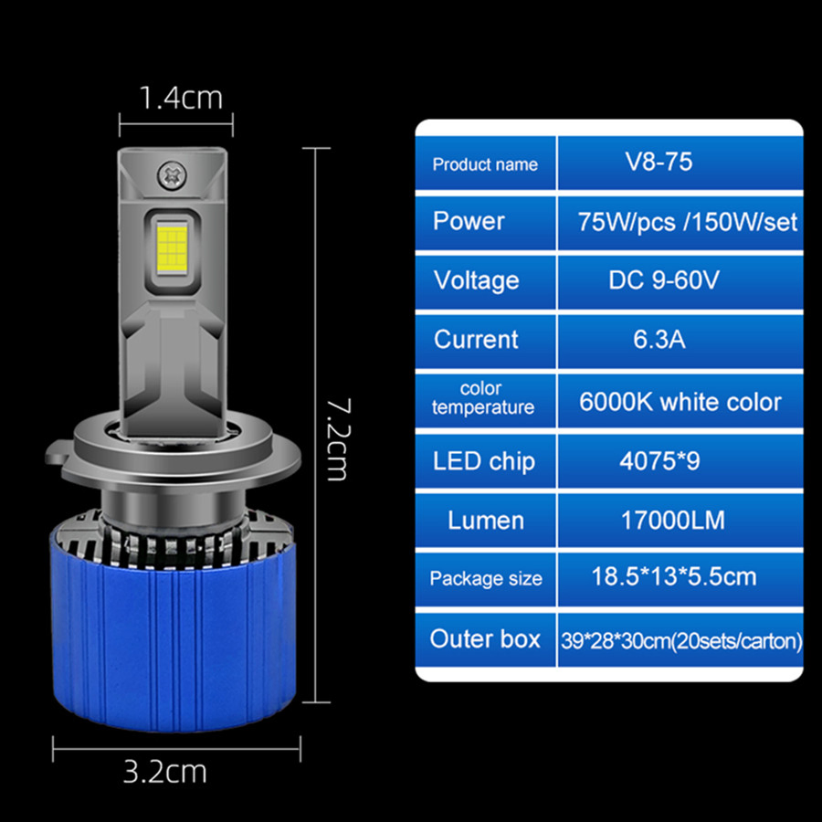 New Upgrade Front Lamp V8 Double Copper Tube 150W 6000K LED Headlight