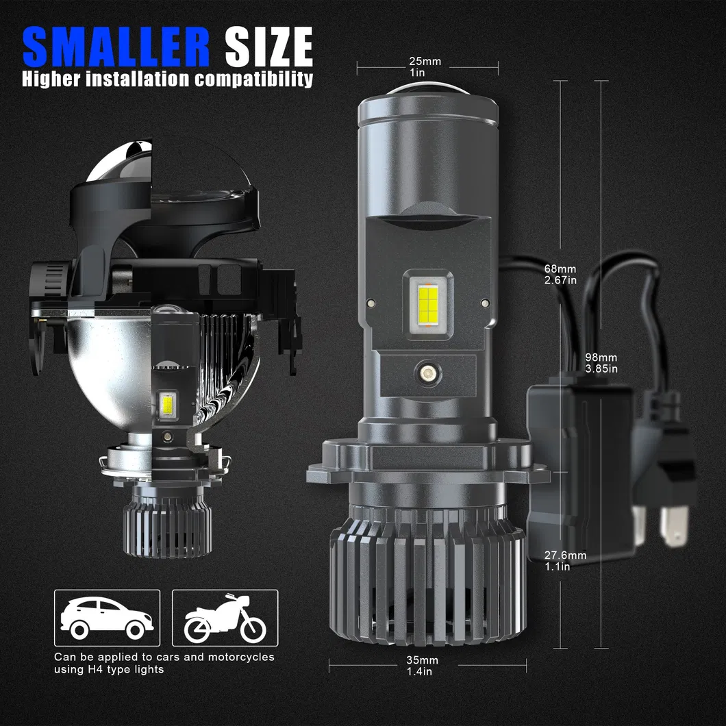 Gt4 H4 Mini LED Lens Headlight Bulb