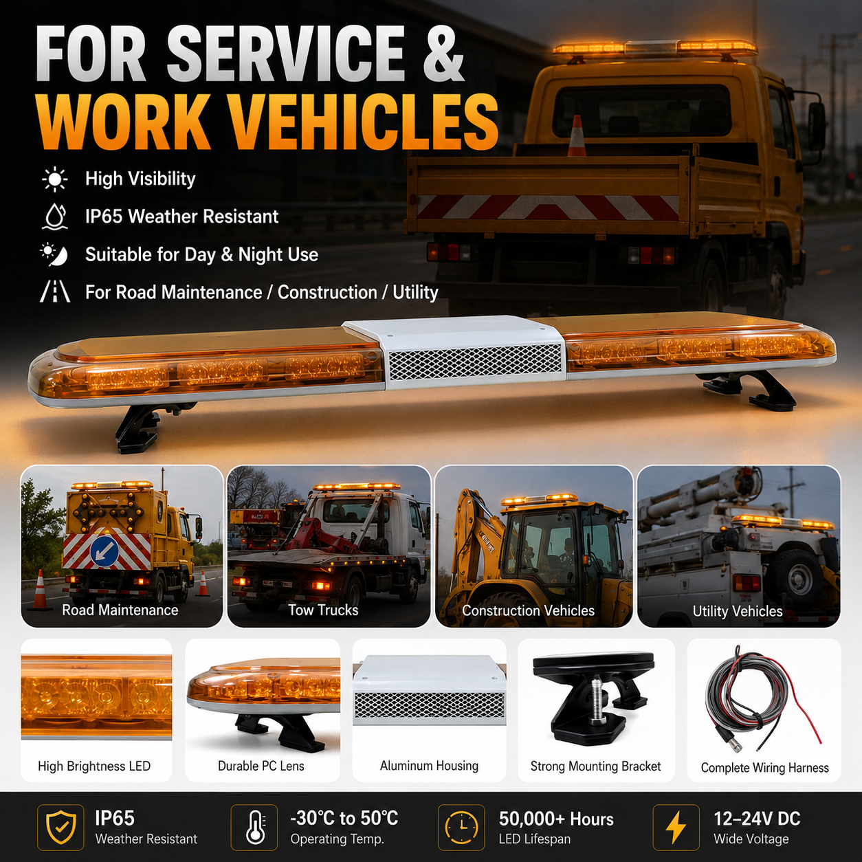 1.2M LED Warning Light Bar DC 12V/24V Roof Mounted Strobe Light For Service And Utility Vehicles