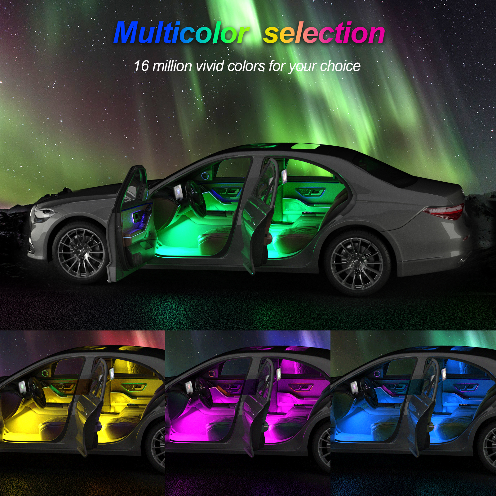 YiLaie Car LED Lights Interior Mutill Color LED Light with APP and DIY Mode Music Sync USB Under Dash Lighting Kit for Cars