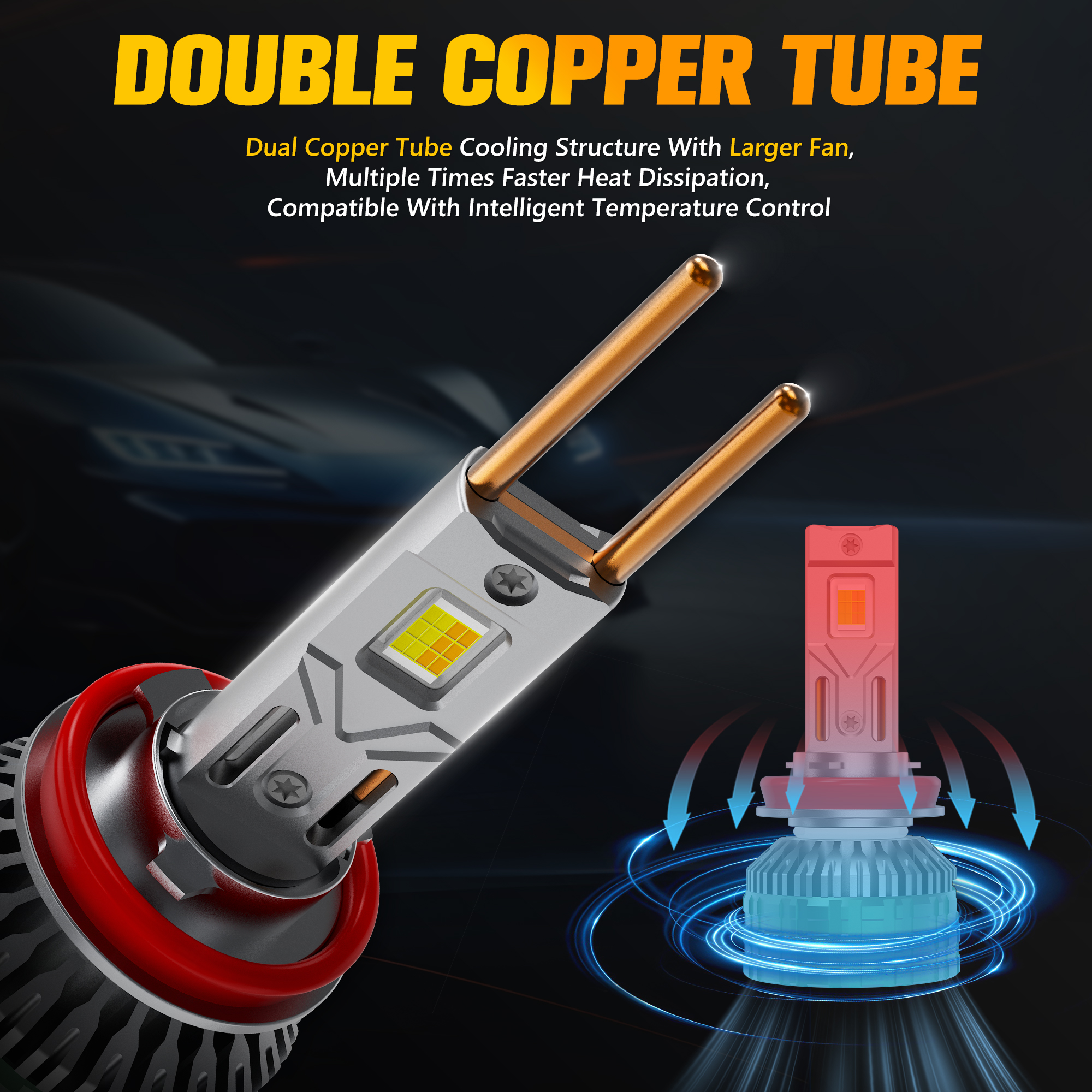 Smart RGB APP Control 12V 170W 6500K LED Headlight H9 H11 H8 9005 9006 H16 H7 H4 Dual Copper Tube High/Low Beam Bulb