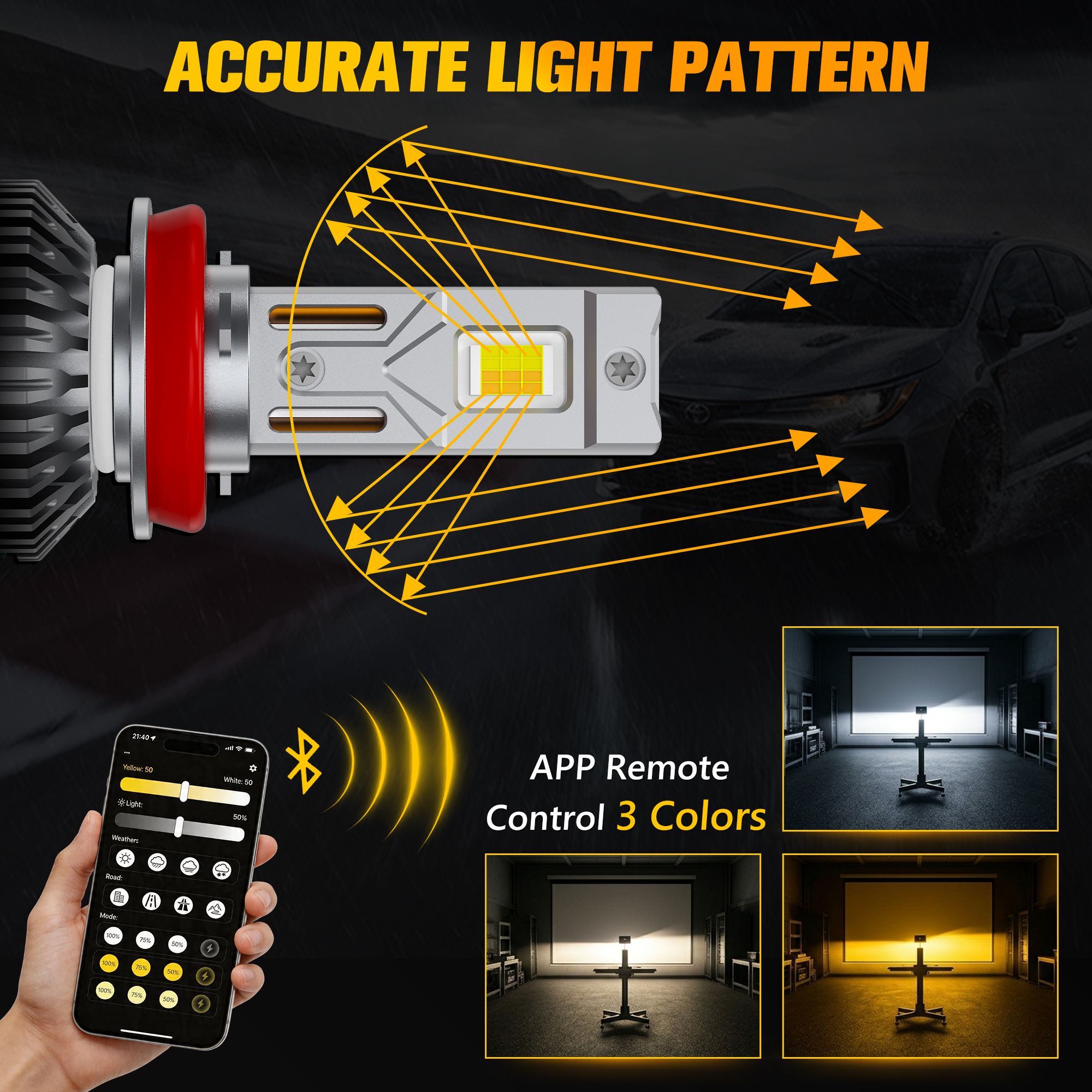 Smart RGB APP Control 12V 170W 6500K LED Headlight H9 H11 H8 9005 9006 H16 H7 H4 Dual Copper Tube High/Low Beam Bulb