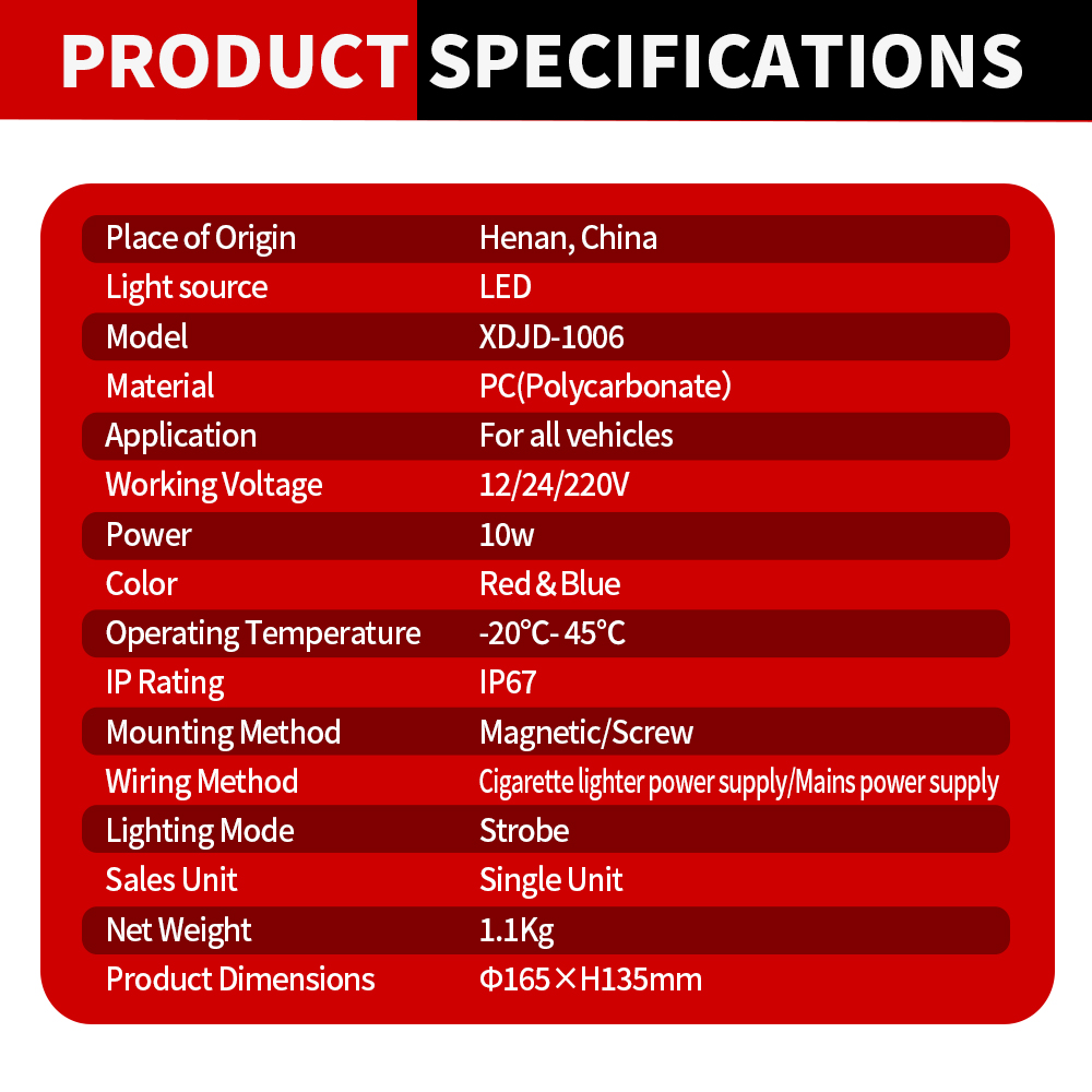 Amber LED Beacon Light PC IP65 Protection 12-24V Magnetic Base Strobe Emergency Flashing Light For Truck Car Forklift XDJD-1006