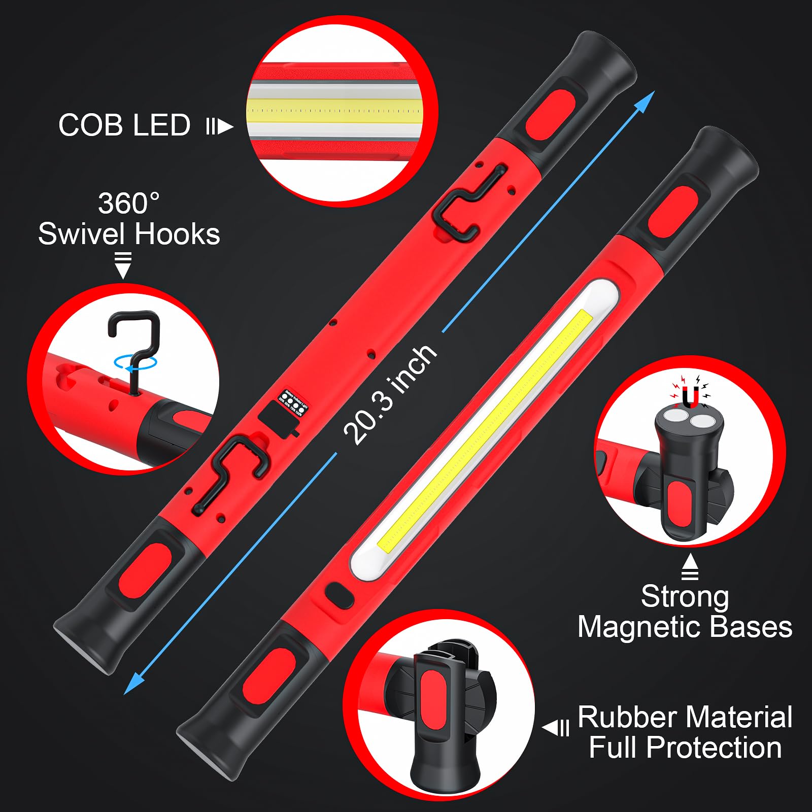 Cob Under Hood Work Light Usb Rechargeable Car Repair Underhood Light Magnetic Work Lamp Led Auto Tool Light