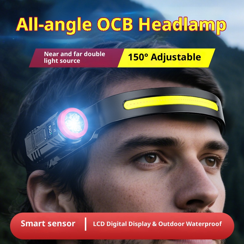 Silicone Material Portable Rechargeable Led Cob Floodlight Headlight Smart Gesture Sensor Lightweight Camping Headlamp