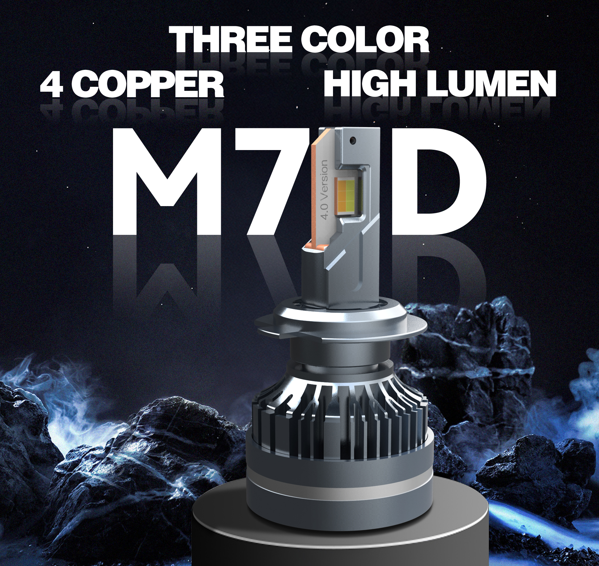 160W LED Headlight with Four Copper Tube Cooling H4 H7 H11 9005 9006 3 Color Smart APP Control