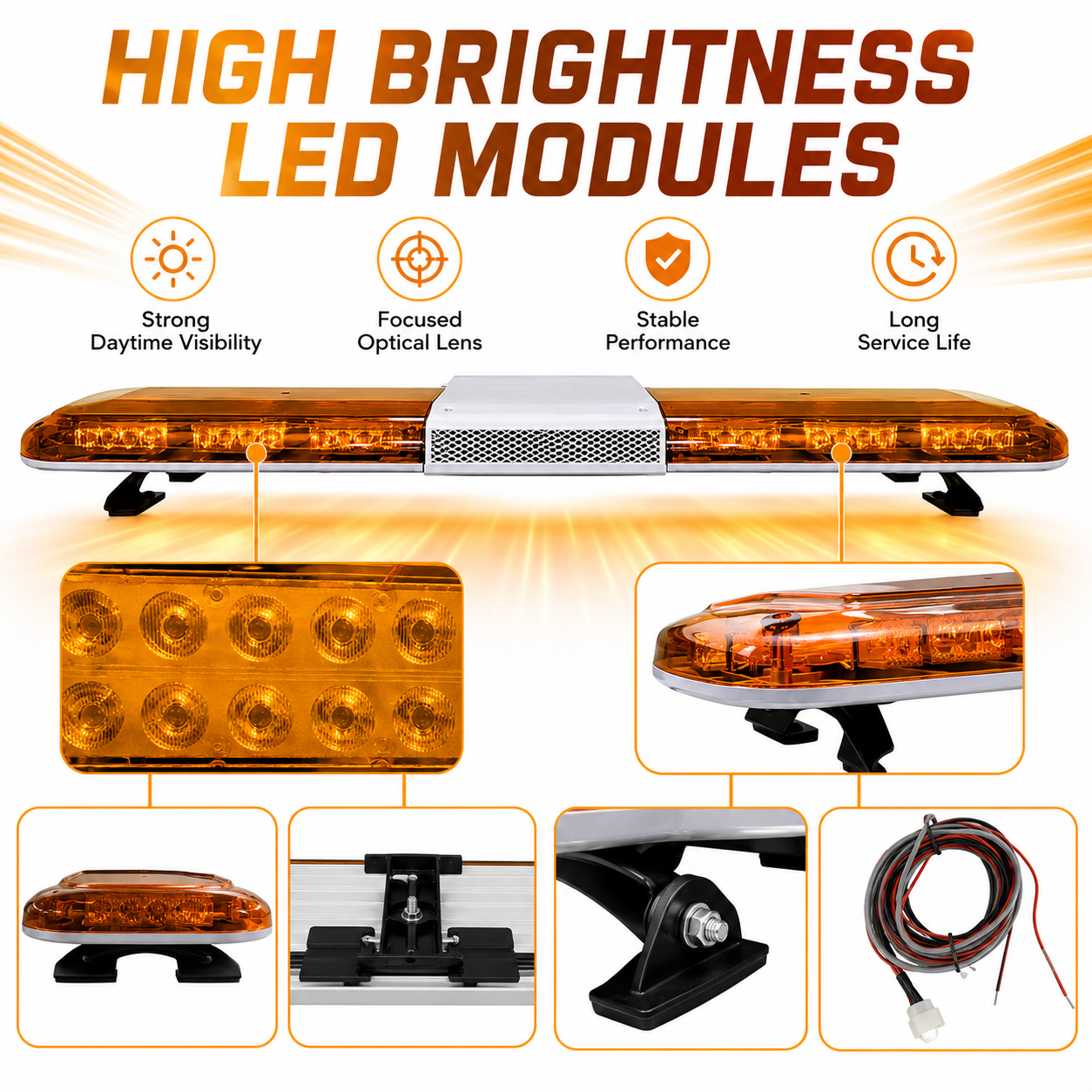 1.2M LED Warning Light Bar DC 12V/24V Roof Mounted Strobe Light For Service And Utility Vehicles