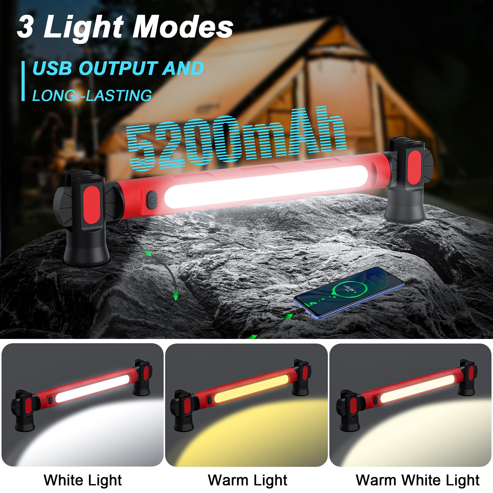 Cob Under Hood Work Light Usb Rechargeable Car Repair Underhood Light Magnetic Work Lamp Led Auto Tool Light
