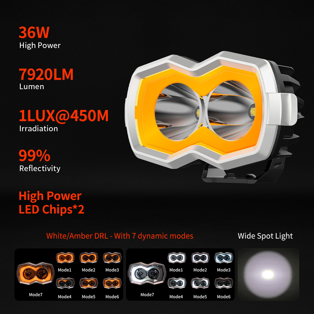 White Amber DRL 7 Modes Chasing LED Spot Auxiliary Light 5 Inch A-Pillar Mount Pods For Hilux Tacoma