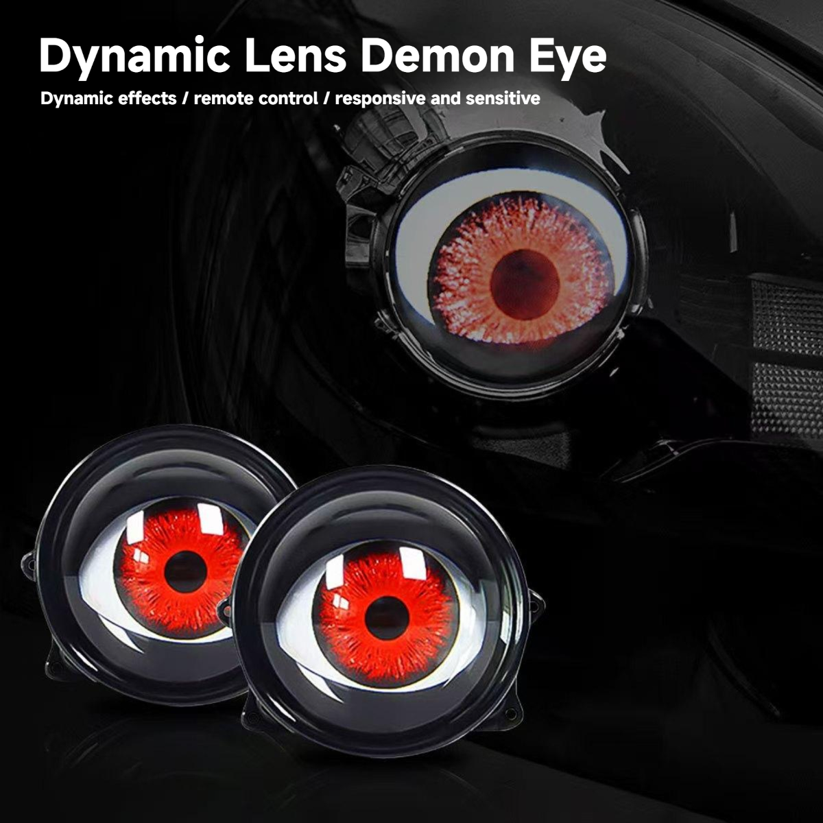 YD 3-Inch Devil's Eye Decorative Headlight Projector Mobile Flash Car Modification Kit 12V 18W 180-Day Warranty Universal Fit