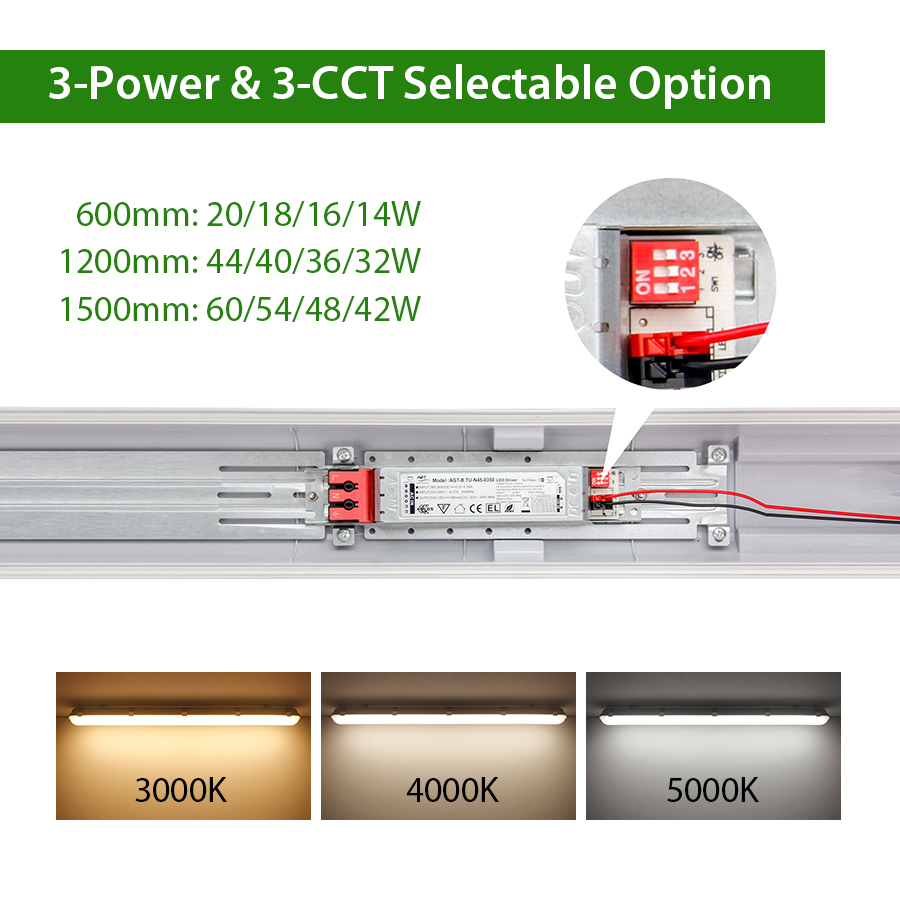 Garage Parking Lot Car Wash IP66 60cm 120cm 150cm LED Linear Vapor Tight Fixture Triproof Batten Light