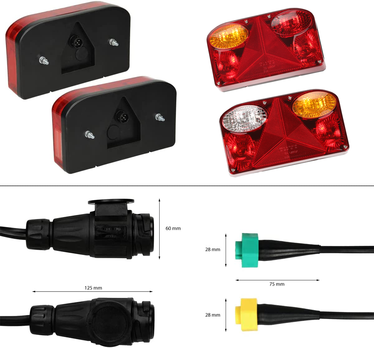 E-Mark Certified 13 Pin Emark Multi Function 12V/24V Trailer Tail Light Kit Energy-efficient High Brightness Wiring Rear Lights