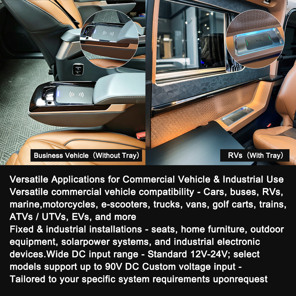 Universal DC Input 12V 24V Flush Mount 15W Car Phone Wireless Charging Embedded Bus Seat Car Wireless Charger for Camper Van Rv