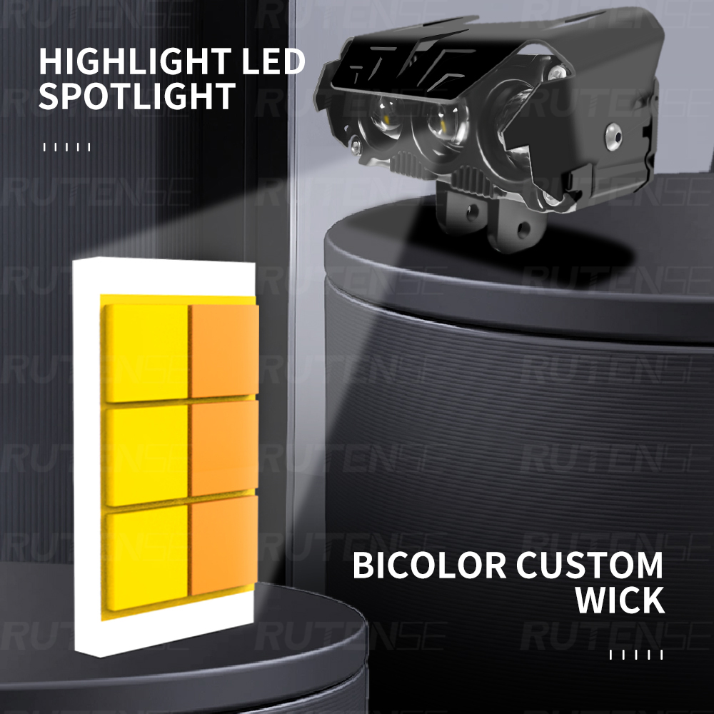 RUTENSE OEM ODM 3000K 6000K Dual Color Motor Lights Auto LED Spotlights Motorcycle Lighting Systems