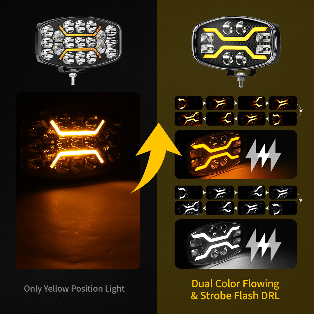 9" LED Work Spotlight Auto Exterior Lighting Combo Beam White Amber Position Lamp For Volvo Men Heavy Truck Driving
