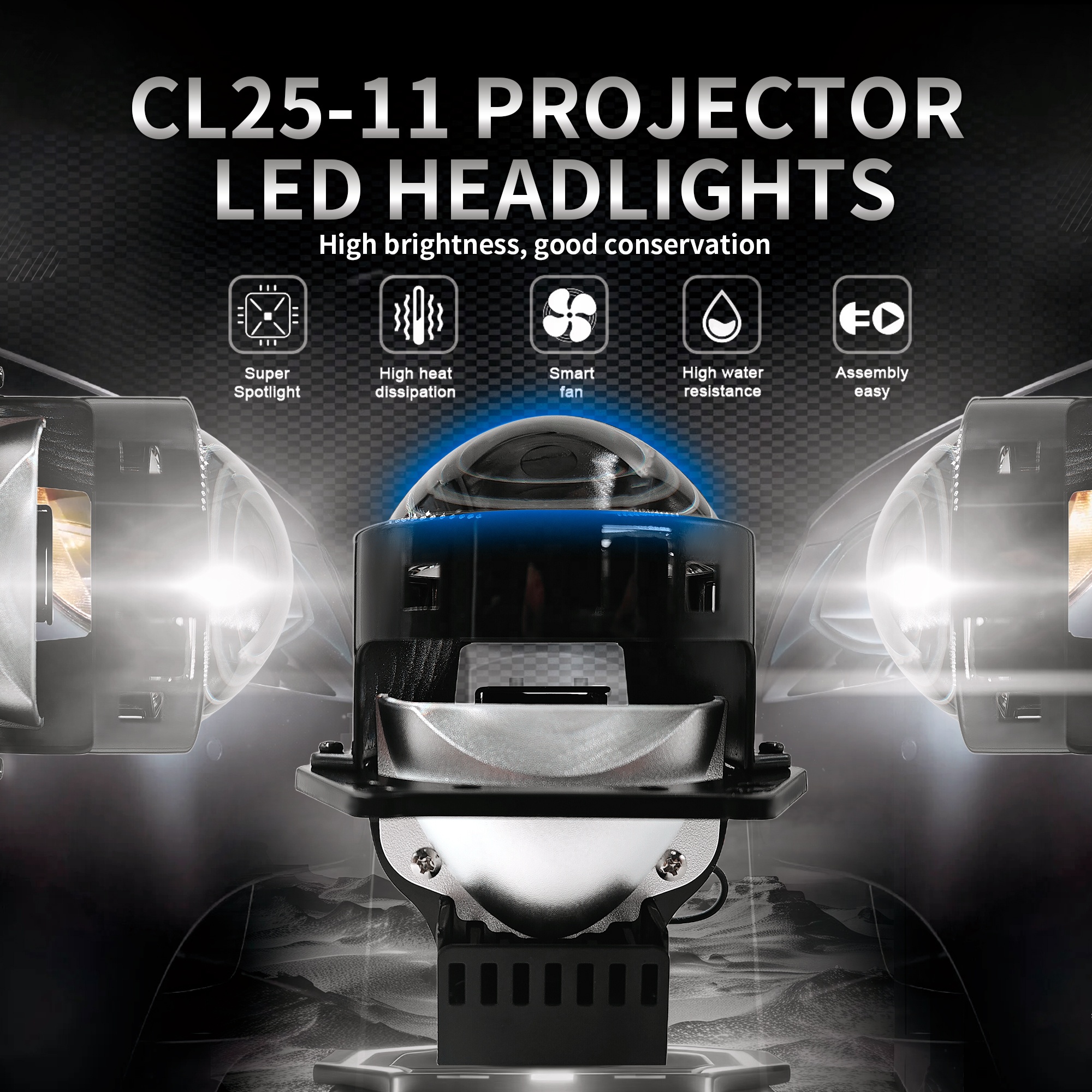 Chenlang High Quality 3 Inch Bi LED Projector Retrofit Kits Lens Car Three Color LED Lens Headlight Hi/Lo Beam Smart APP Control