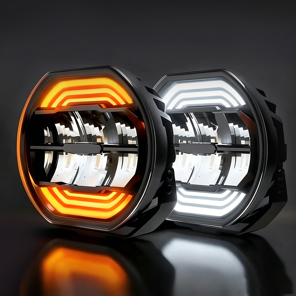 9/7 Inch LED Offroad Work Light Dual Color DRL Emark 12V 24V Amber LED Round Driving Light for 4x4 Offroad Vehicle Truck ATV UTV