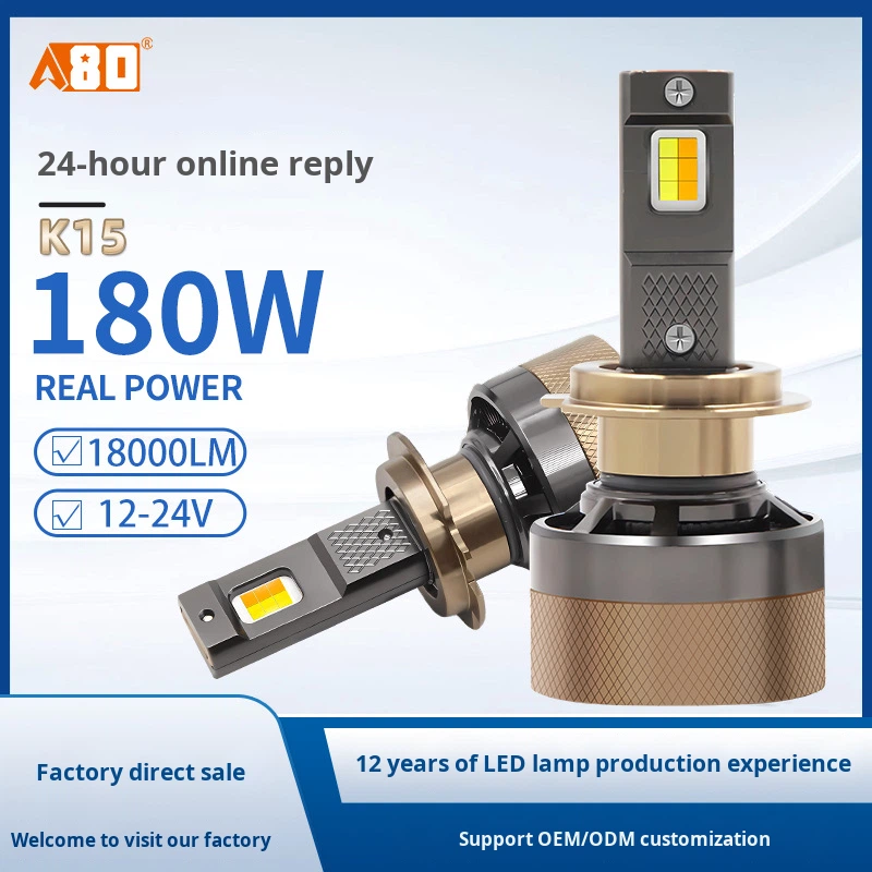New A80-K15 Accord Car LED Headlights APP-Controlled Warm White/Yellow/White 180W 12V Smart High/Low Beam 18000LM Universal