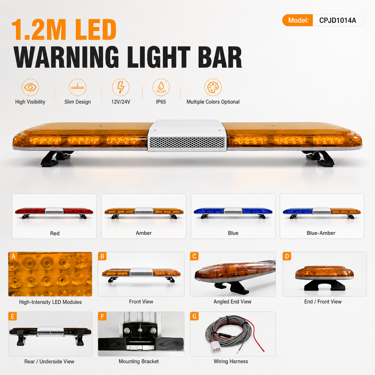 1.2M LED Warning Light Bar DC 12V/24V Roof Mounted Strobe Light For Service And Utility Vehicles