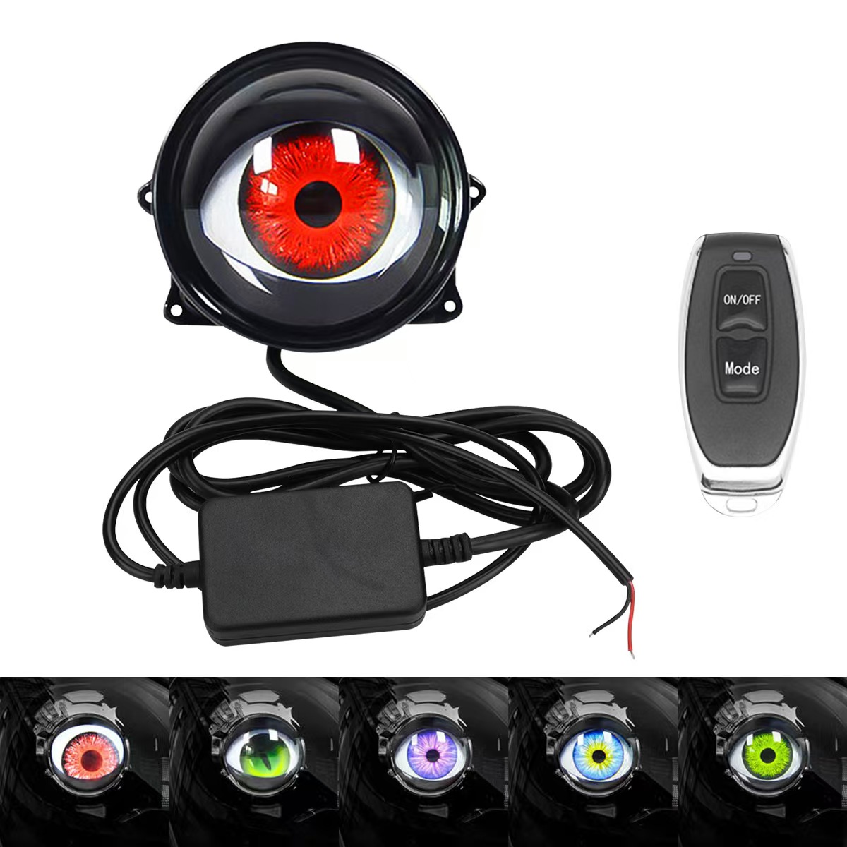 YD 3-Inch Devil's Eye Decorative Headlight Projector Mobile Flash Car Modification Kit 12V 18W 180-Day Warranty Universal Fit