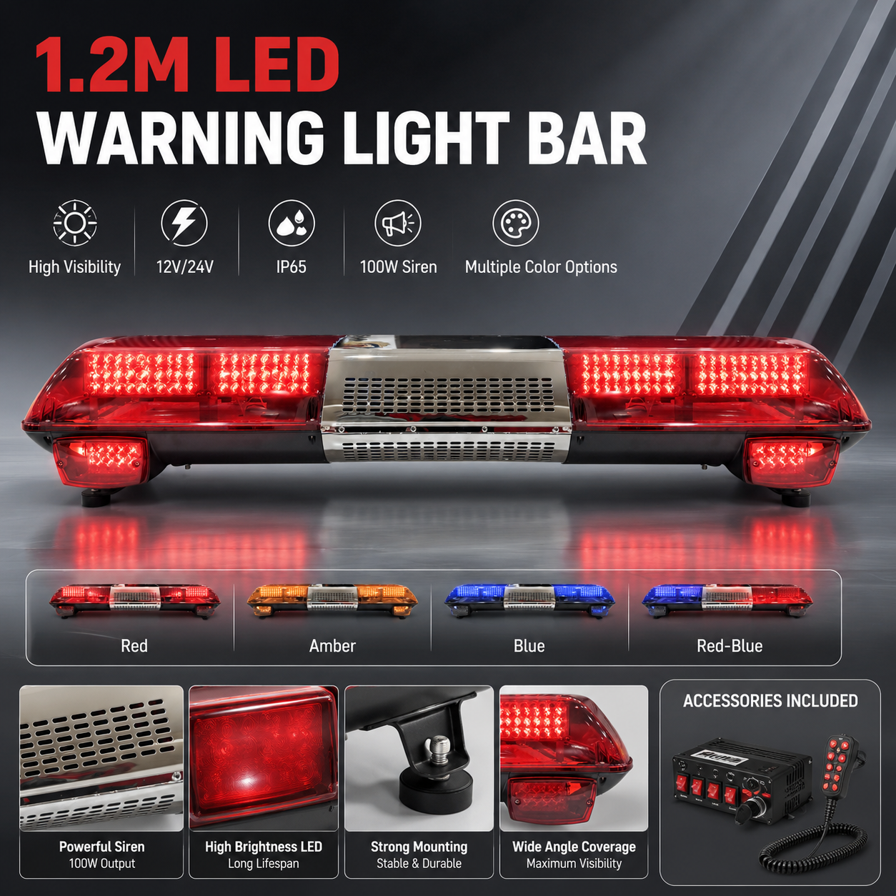 LED Vehicle Warning Light Bar High Brightness Roof Mounted Emergency Strobe Tow Truck Rescue Construction PC IP65 Protection