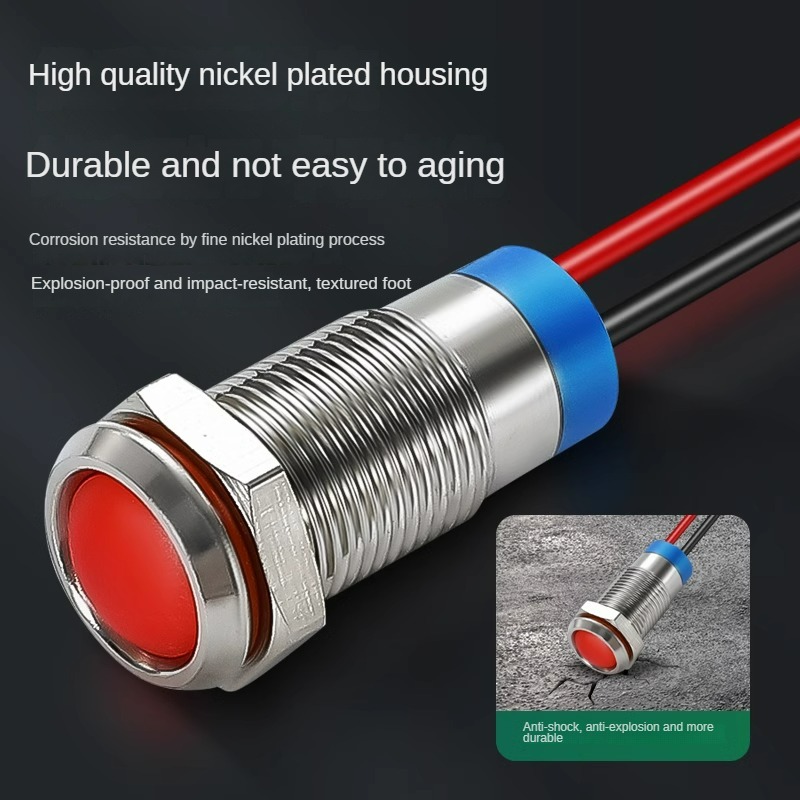 Waterproof 6 8 10 12mm Led Metal Indicator Signal Lamp Convex Pilot Light 6V 12V 24V IP65 16mm Mounting Hole Equipment Panel