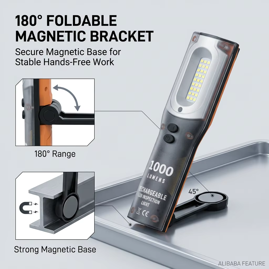 Bright 1200 Lumens Foldable LED Inspection Light Compact Portable Integrated Back Bracket Workshop Use OEM ODM