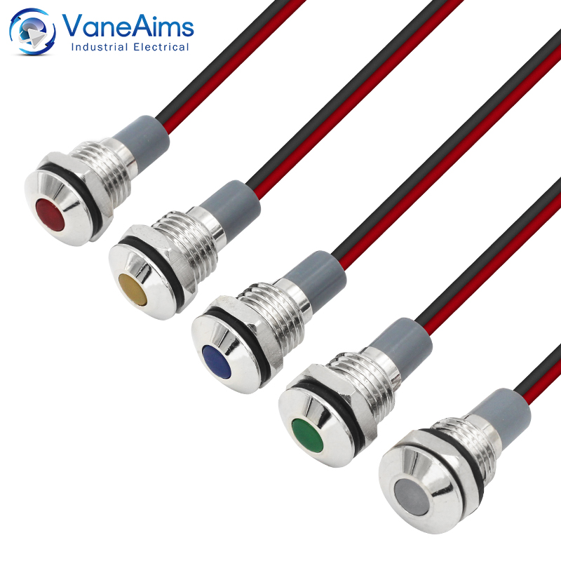 Metal Indicator Lights 6/8/10/12mm Power Signal Lights 3-6V 12-24V, 110V 220V Small Waterproof LED IP65