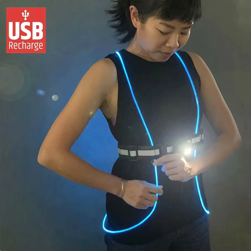 Ready Stock LED Charging Wearable Night Reflective Running Vest Lights Running Warning Waterproof Running With 200LM Headlamp