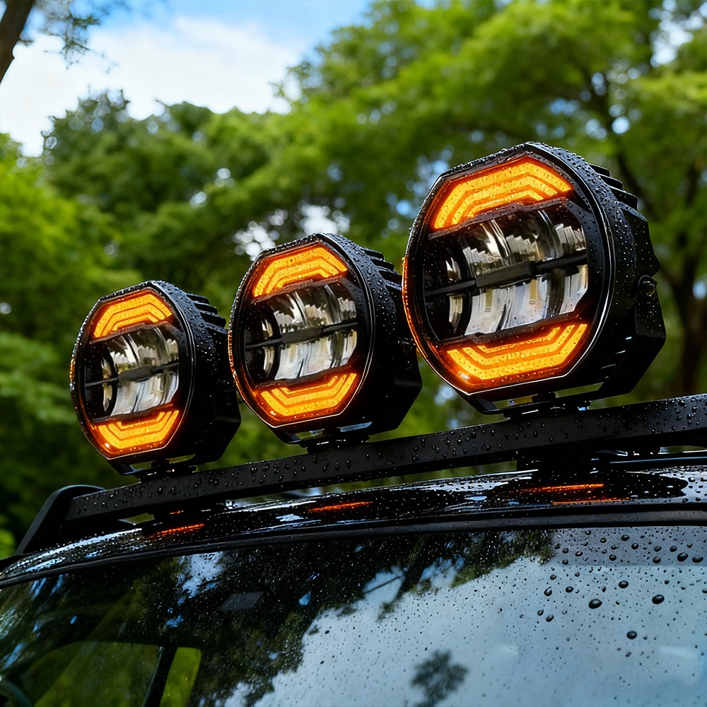 9/7 Inch LED Offroad Work Light Dual Color DRL Emark 12V 24V Amber LED Round Driving Light for 4x4 Offroad Vehicle Truck ATV UTV
