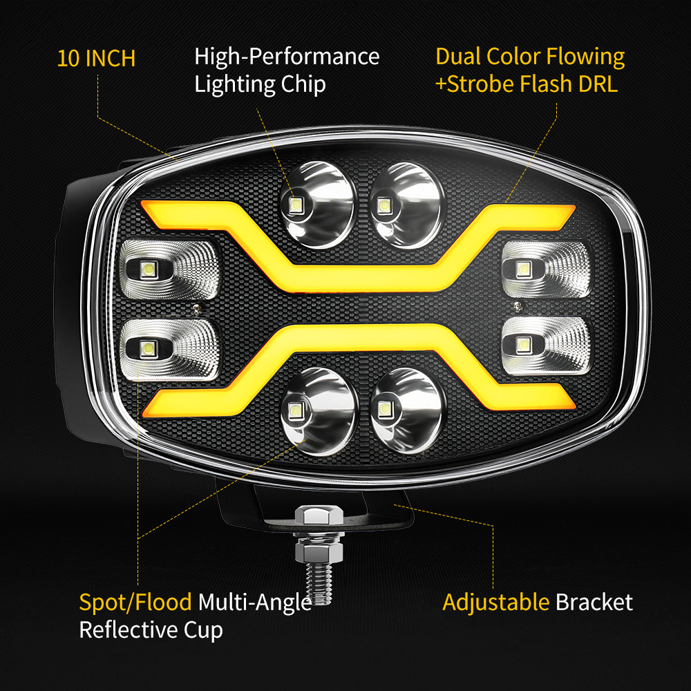 9" LED Work Spotlight Auto Exterior Lighting Combo Beam White Amber Position Lamp For Volvo Men Heavy Truck Driving