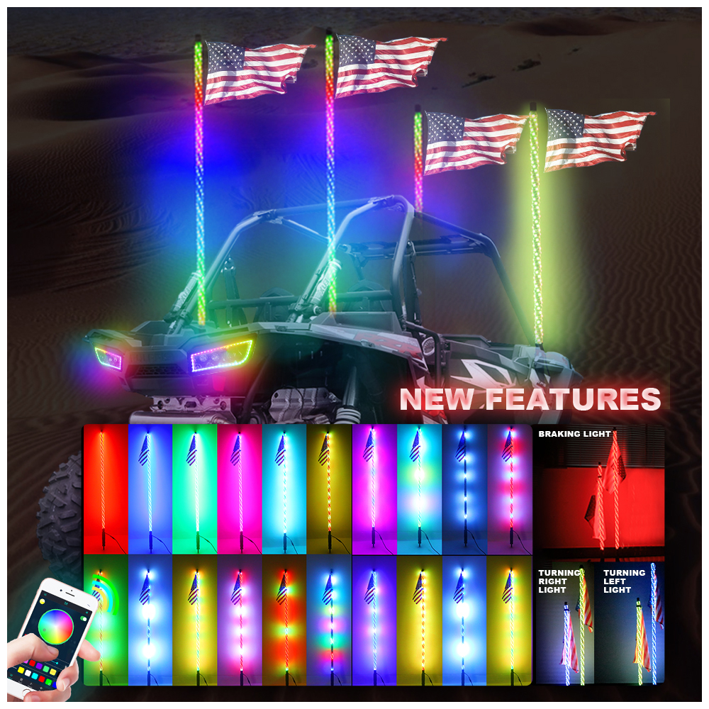 LOYO Spiral Rgb Color Boat Car Antennas Offroad Led Light Up For Car Rzr Utv Atv Flag Pole Led Light RGBW Whip Light