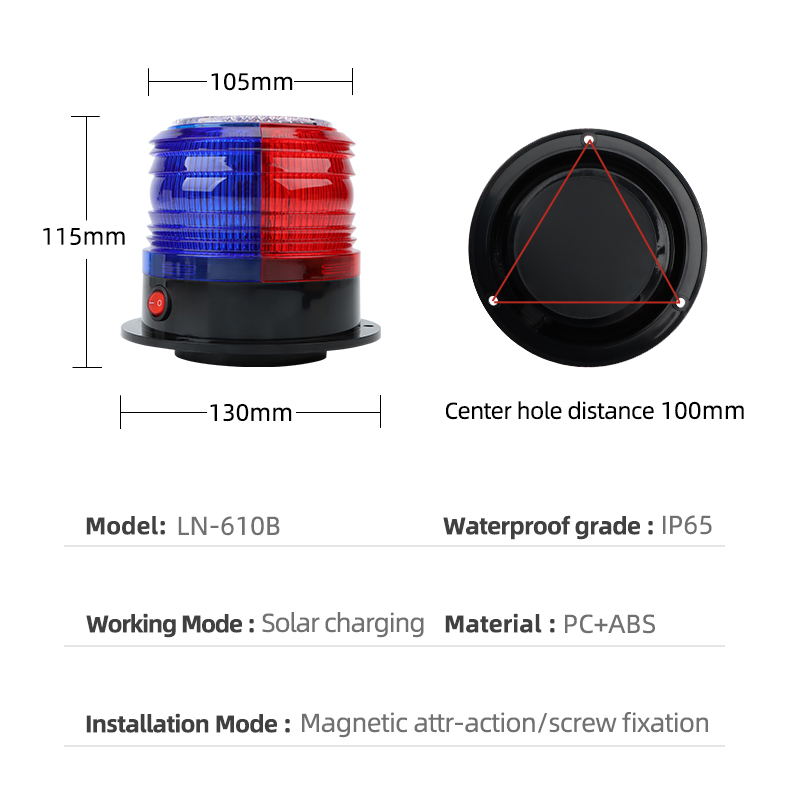 Safety Warning Flashing Light With Solar Charging