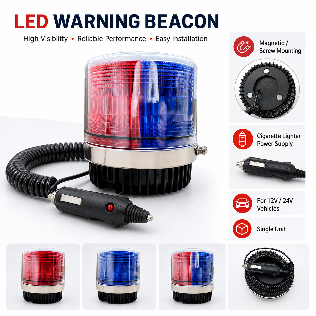 Super Bright Mini LED Strobe Beacon Light 12V 24V Amber Emergency Warning Flashing Lamp With Magnetic Base For Truck Car