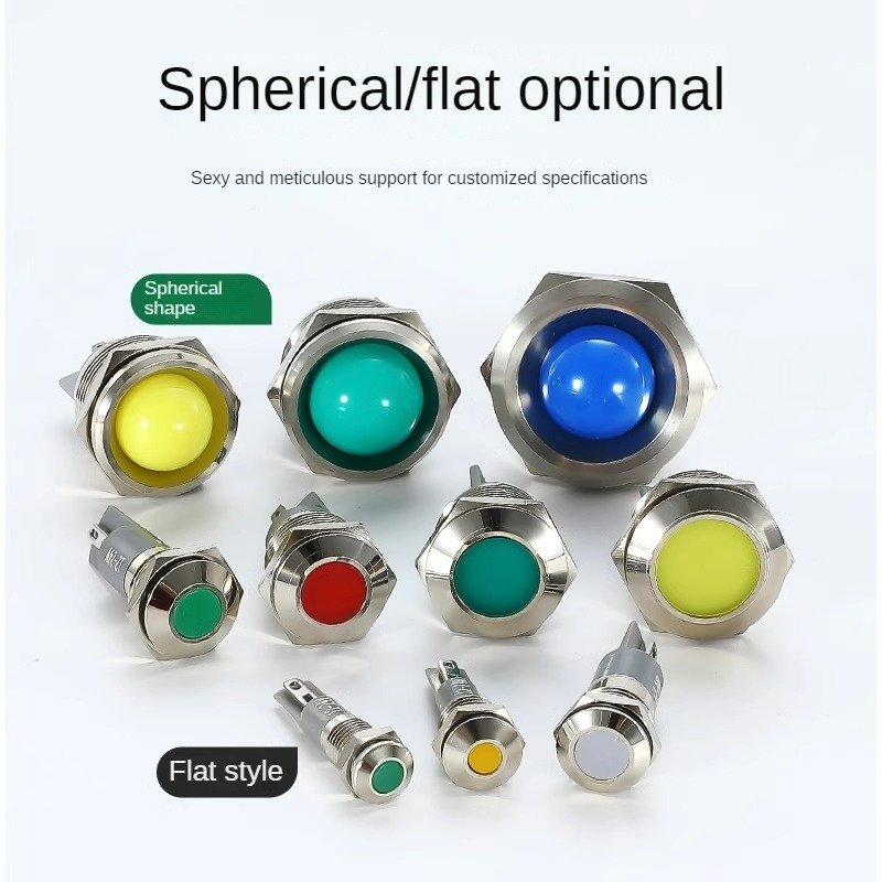 6/8/10/12mm Welding Terminal Domed Metal signal Indicator Lamp Spherical IP67 Waterproof LED Electrical Panel signal Pilot Light